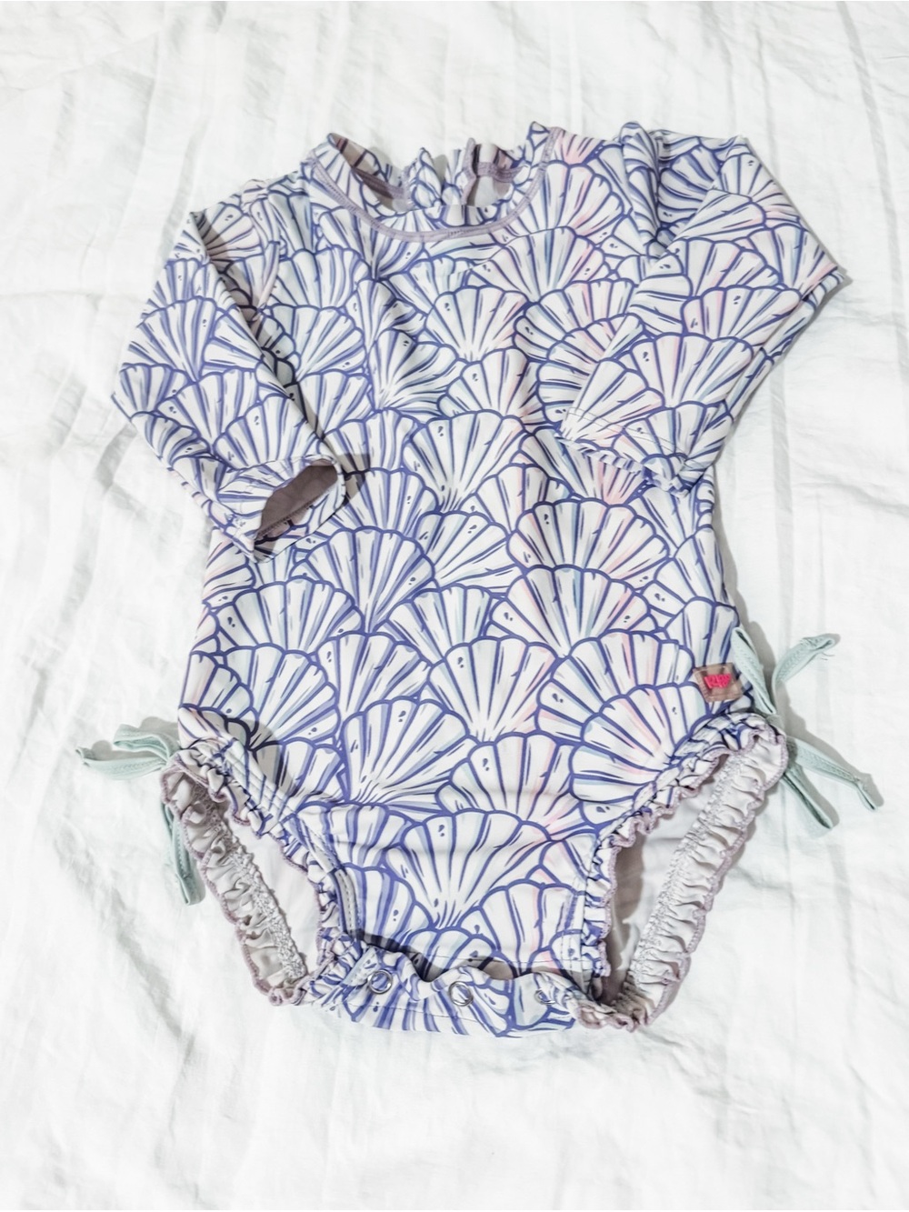 RuffleButts Floral Ruffle Swim Top - Lavender & Pink